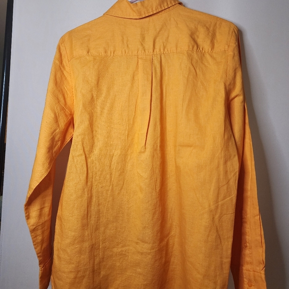 NWT Linen Cotton Button Down shirt, orange, bright, with collar - Picture 2 of 5
